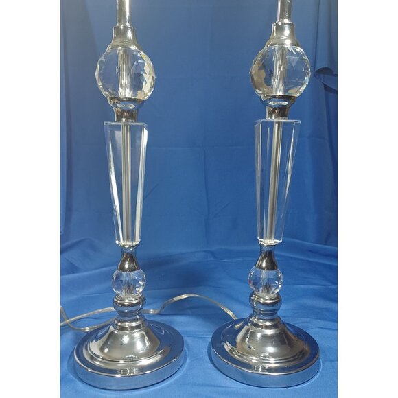 Vintage Hollywood Regency Crystal Ball Lucite Lamps Set Chrome Hardware … - Picture 4 of 11